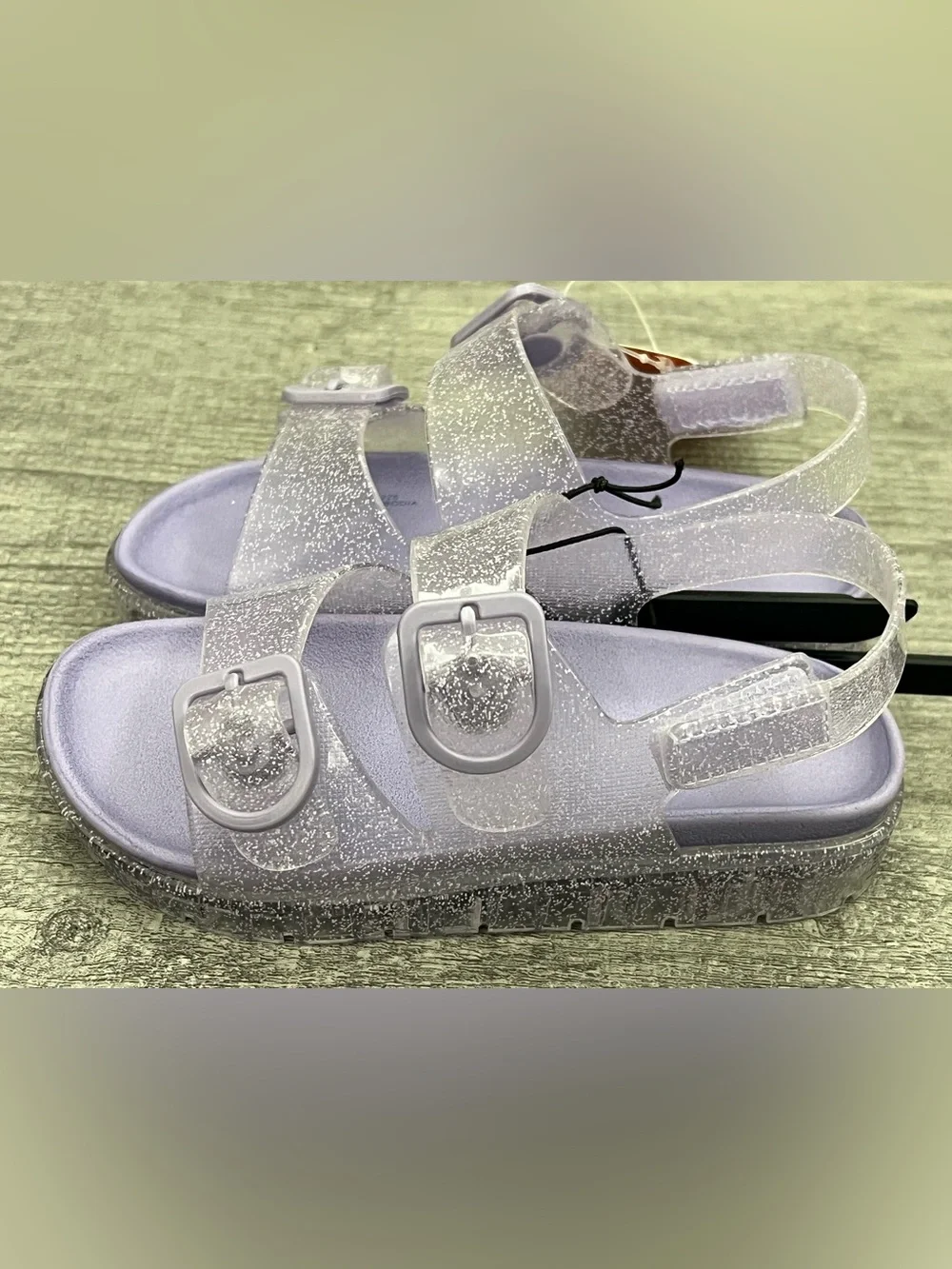 Wonder Nation Strappy Buckle Glitter Adjustable Unisex Kids Sandal US 10 Purple